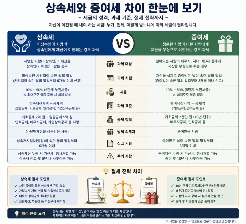 상속세와 증여세 차이 한눈에 보기